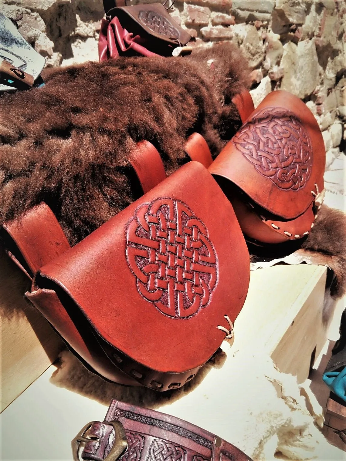 Leather Celtic Belt Bag / Handcrafted Custom Larp Purse