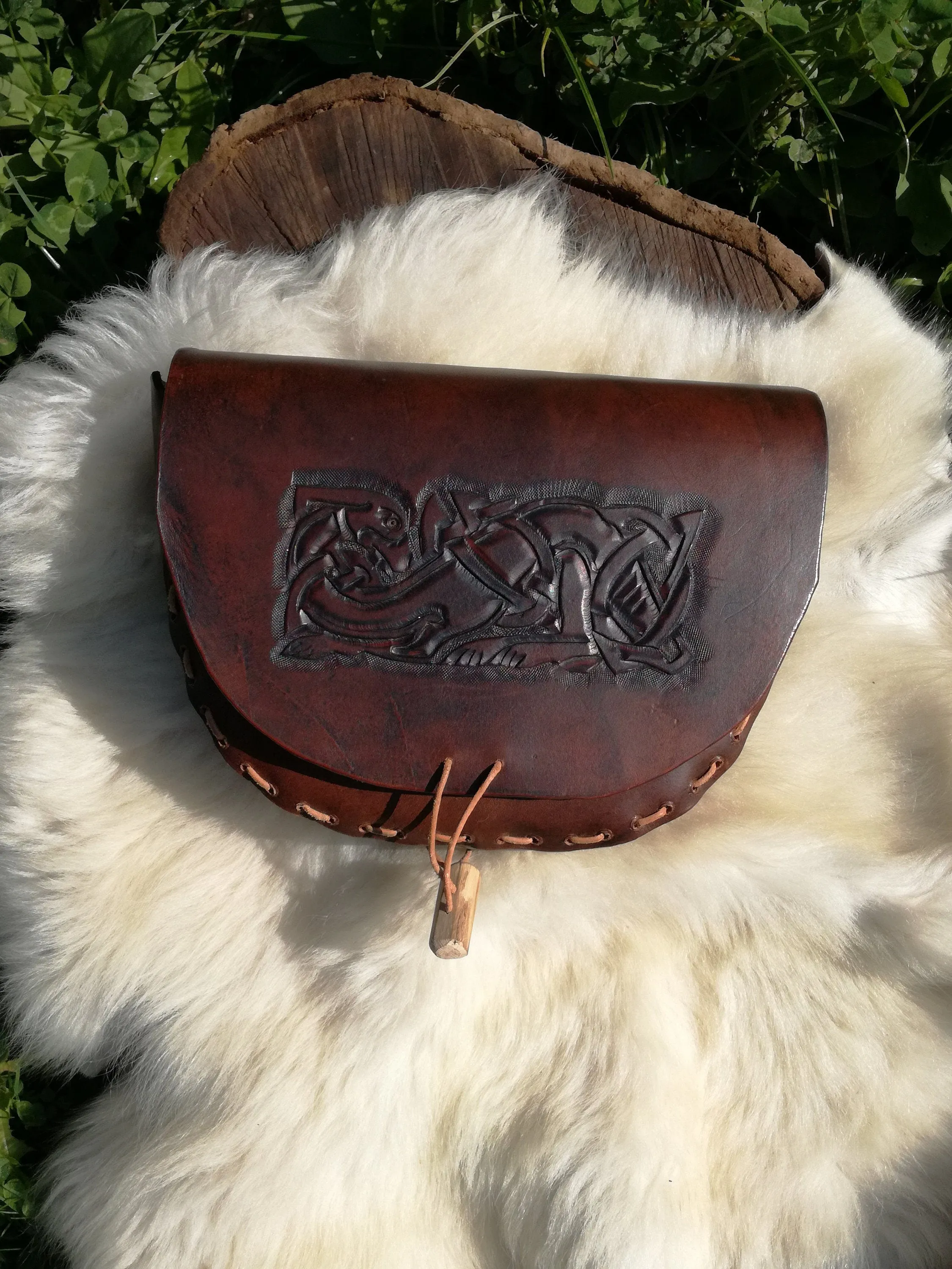 Leather Celtic Belt Bag / Handcrafted Custom Larp Purse
