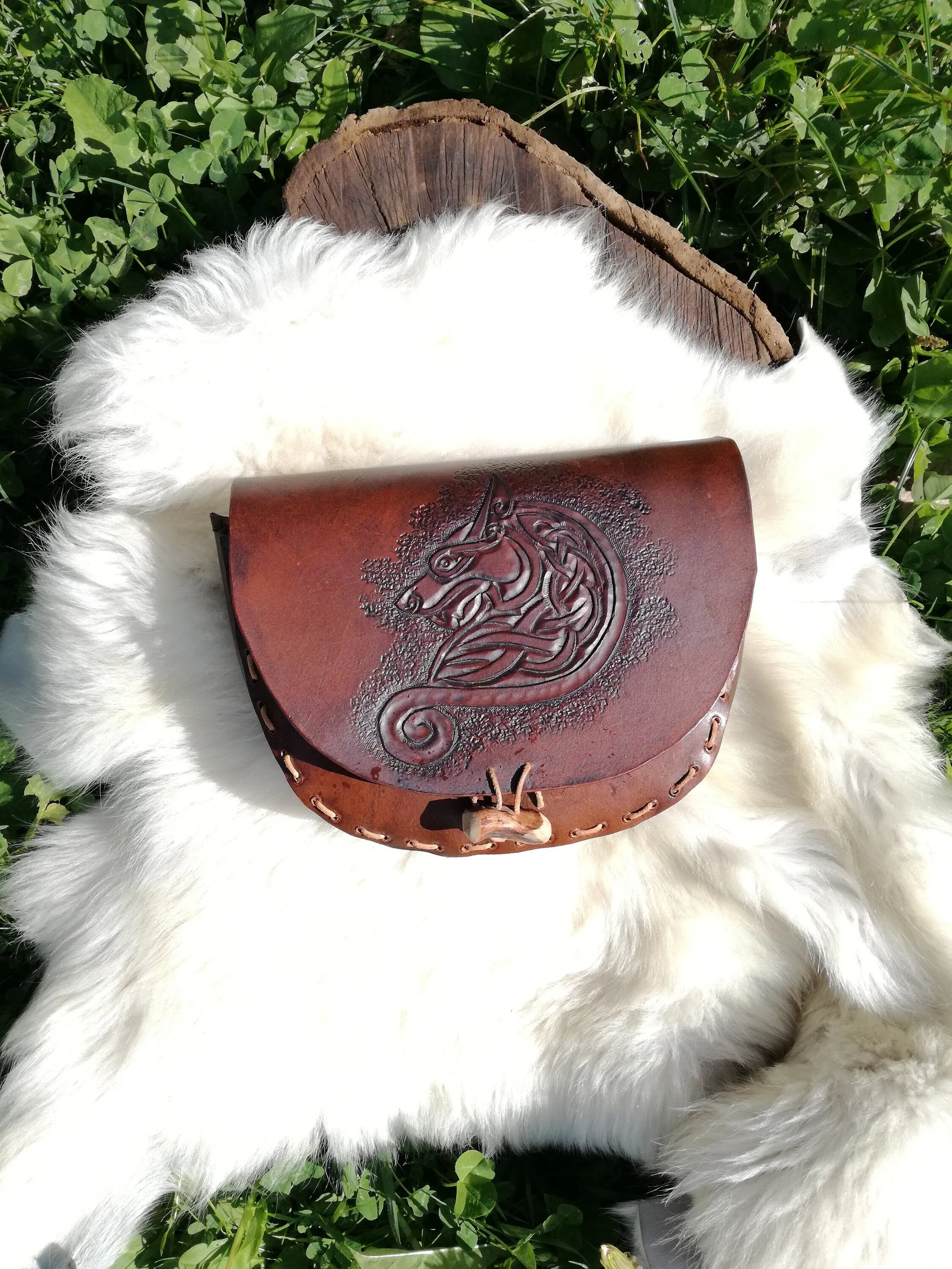 Leather Celtic Belt Bag / Handcrafted Custom Larp Purse