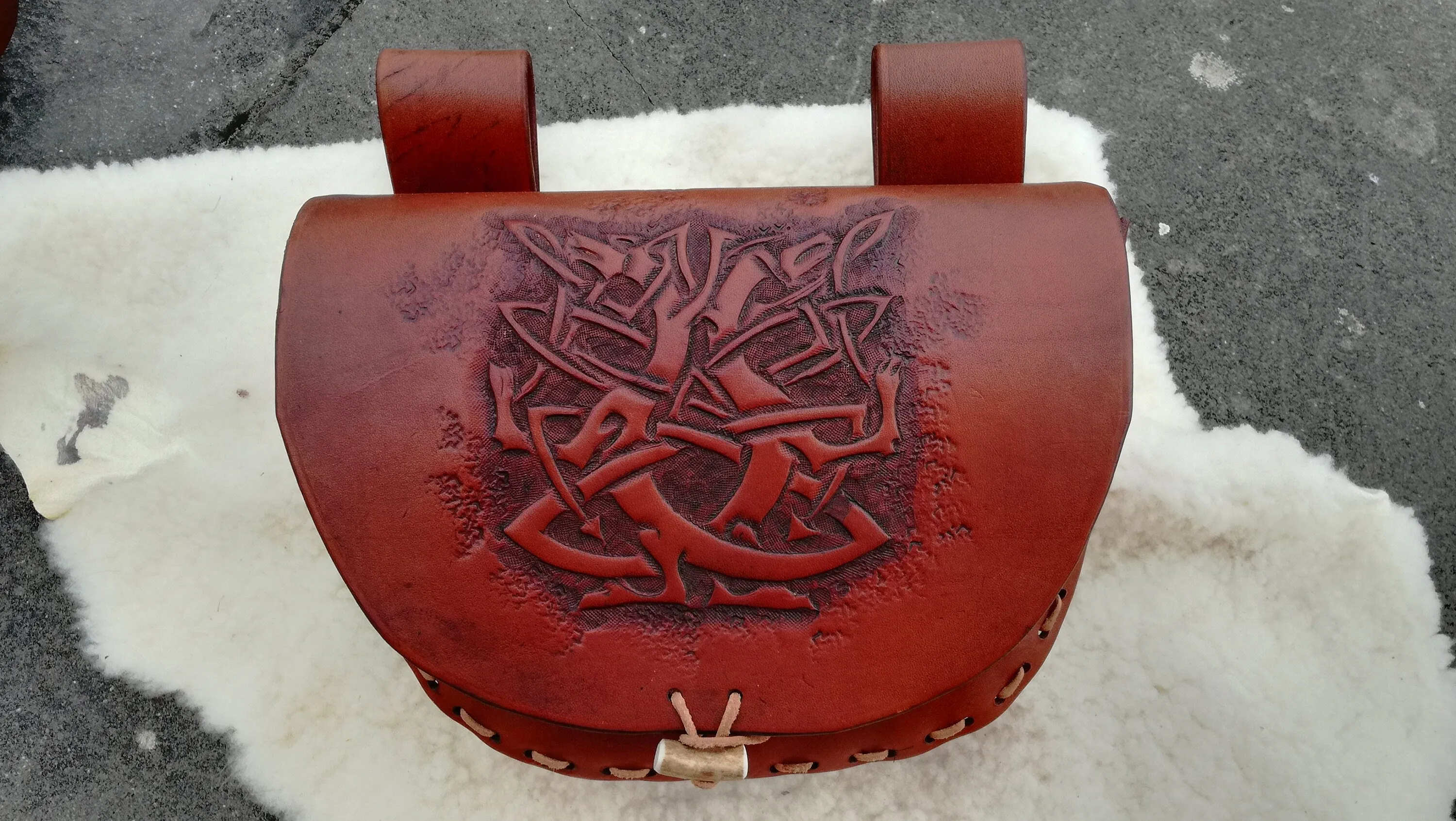 Leather Celtic Belt Bag / Handcrafted Custom Larp Purse
