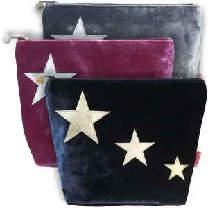 Lua - Large Velvet Cosmetic Bag/Purse With Appliqued Stars 19 x 23cms - 3 Colour Options
