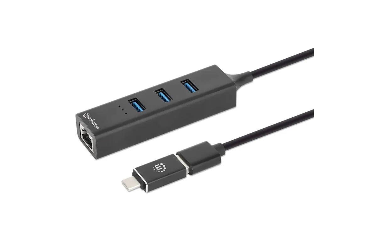 Manhattan 3-Port USB 3.0 Type-C/A Combo Hub with Gigabit Ethernet Network Adapter
