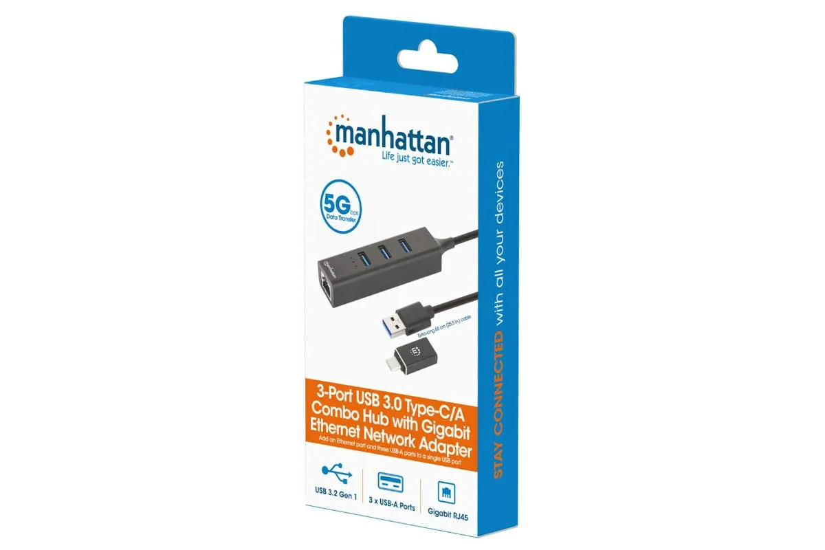 Manhattan 3-Port USB 3.0 Type-C/A Combo Hub with Gigabit Ethernet Network Adapter