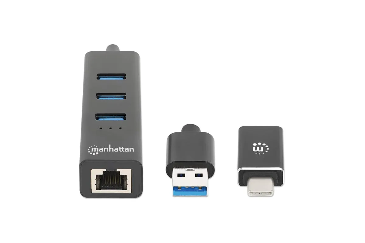 Manhattan 3-Port USB 3.0 Type-C/A Combo Hub with Gigabit Ethernet Network Adapter