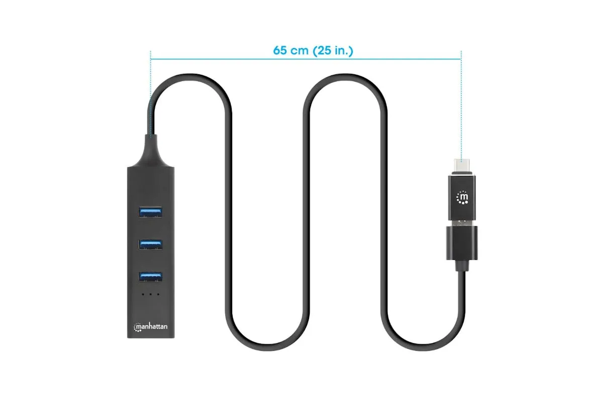 Manhattan 3-Port USB 3.0 Type-C/A Combo Hub with Gigabit Ethernet Network Adapter