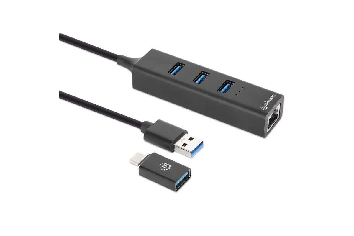 Manhattan 3-Port USB 3.0 Type-C/A Combo Hub with Gigabit Ethernet Network Adapter