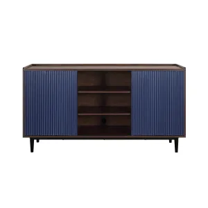 Manhattan Comfort Duane 59.05 Modern Ribbed Sideboard with Adjustable Shelves in Dark Brown and Navy Blue
