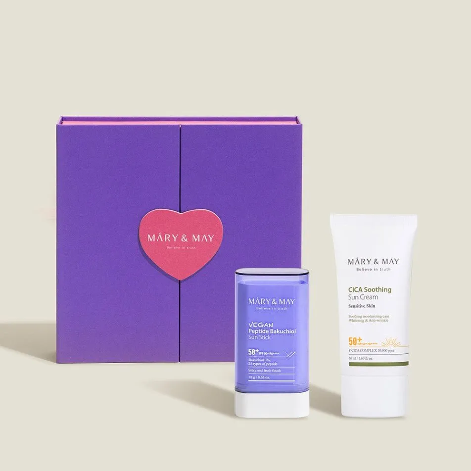 Mary&May CICA Soothing Sun Cream   Vegan Peptide Bakuchiol Sun Stick Duo Set