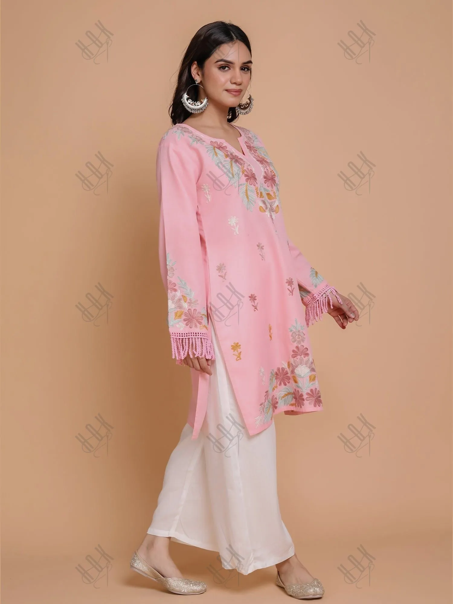 Muskaan in Falak Kashmiri Long Kurta - Pink