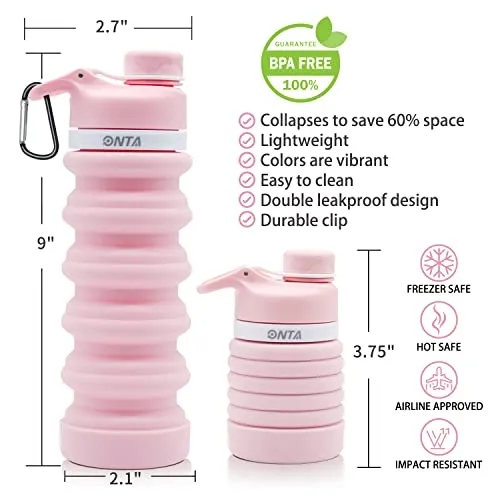 ONTA Collapsible Water Bottle- BPA Free Silicone Foldable Water Bottle