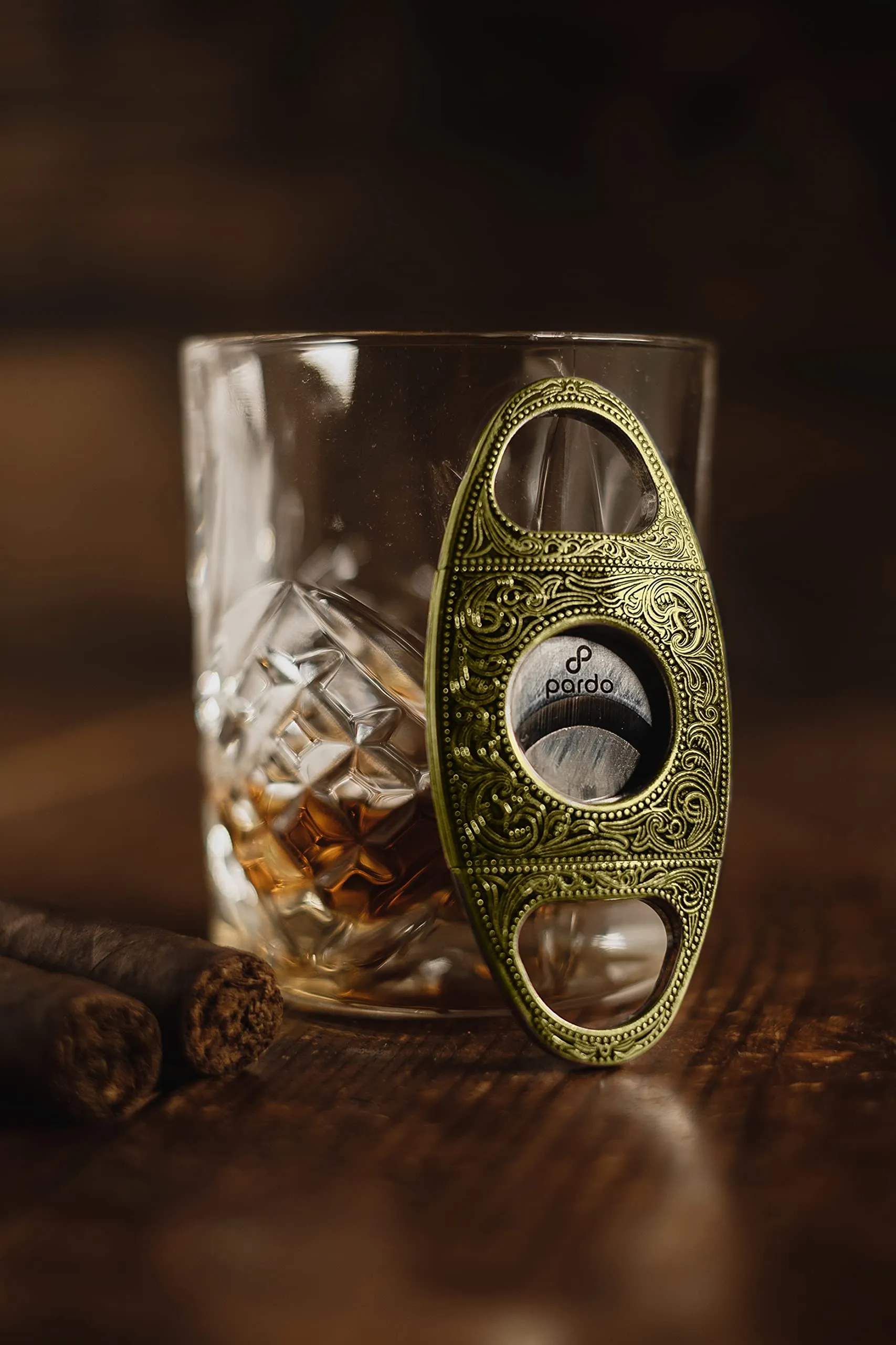 Pardo Cigar Cutter Engraved Stainless Steel - Silver - Straight Cut, Double Blade