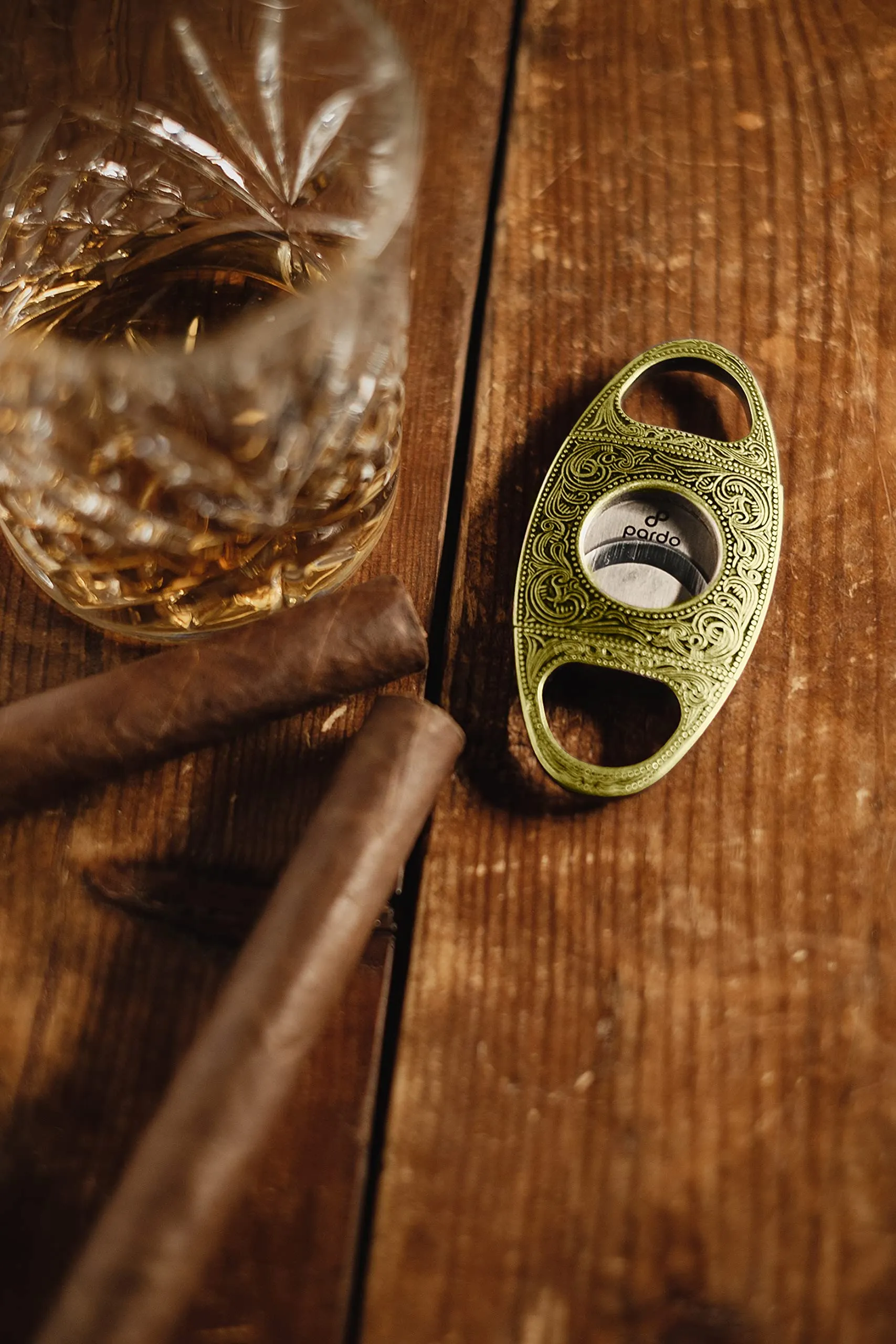 Pardo Cigar Cutter Engraved Stainless Steel - Silver - Straight Cut, Double Blade