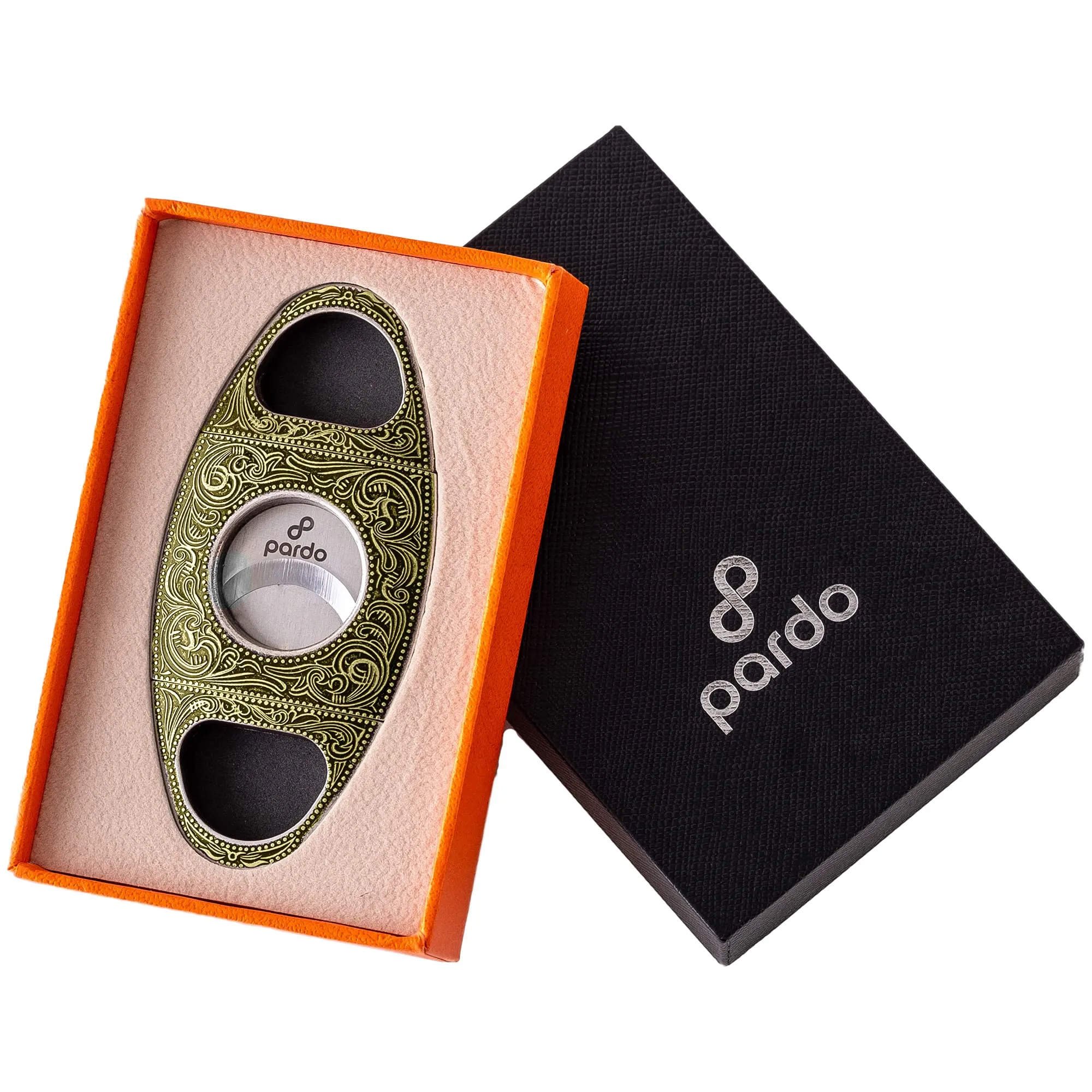 Pardo Cigar Cutter Engraved Stainless Steel - Silver - Straight Cut, Double Blade