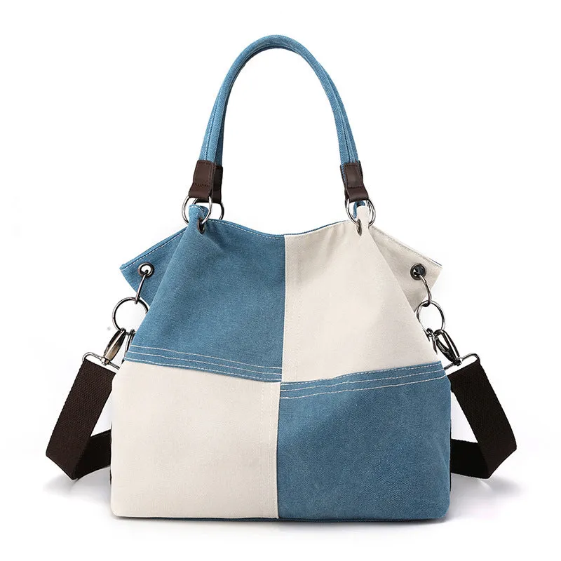 Patchwork Color Shoulder Bag Stylish Vintage Tote Bag