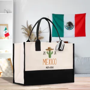 Personalized Year Mexico Cotton Canvas Tote Bag Custom Cancun Trip Bag Mexico Wedding Welcome Bag Party Favor Bags (MXTB1007)