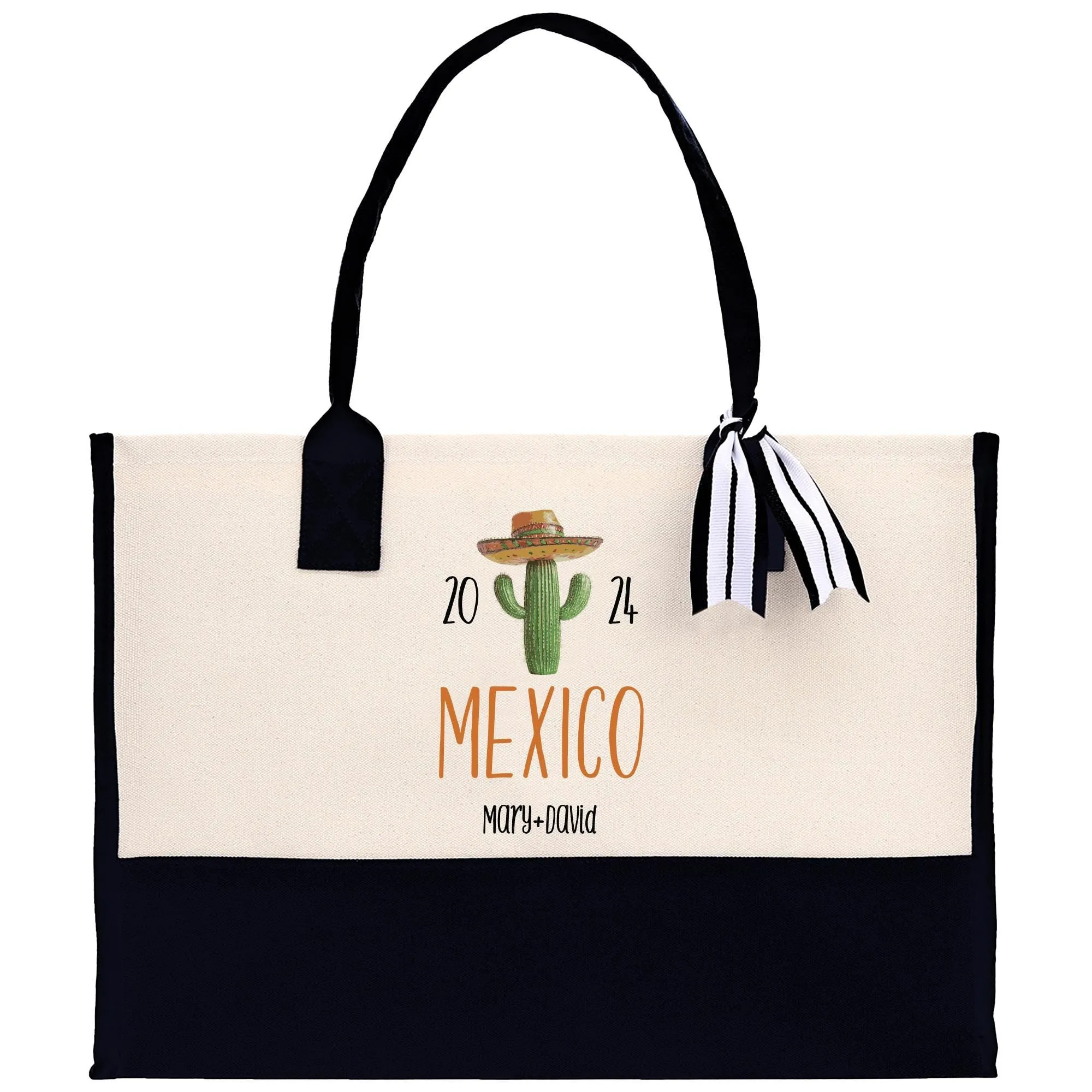 Personalized Year Mexico Cotton Canvas Tote Bag Custom Cancun Trip Bag Mexico Wedding Welcome Bag Party Favor Bags (MXTB1007)