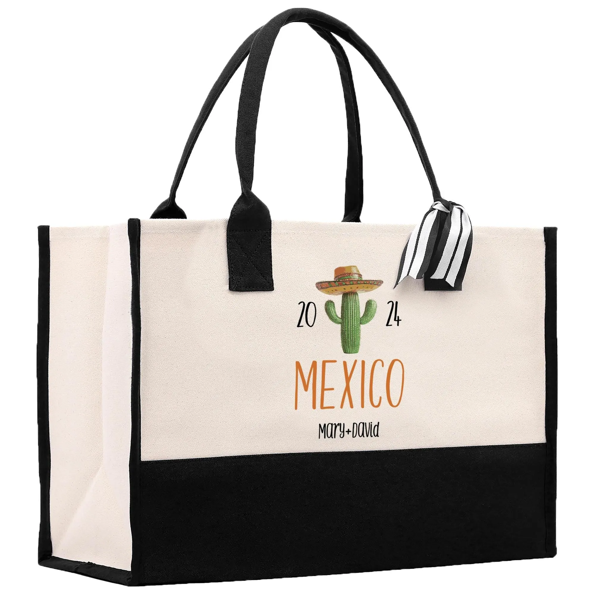 Personalized Year Mexico Cotton Canvas Tote Bag Custom Cancun Trip Bag Mexico Wedding Welcome Bag Party Favor Bags (MXTB1007)