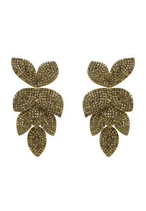Petal Cascading Flower Earrings Gold Peridot Cz