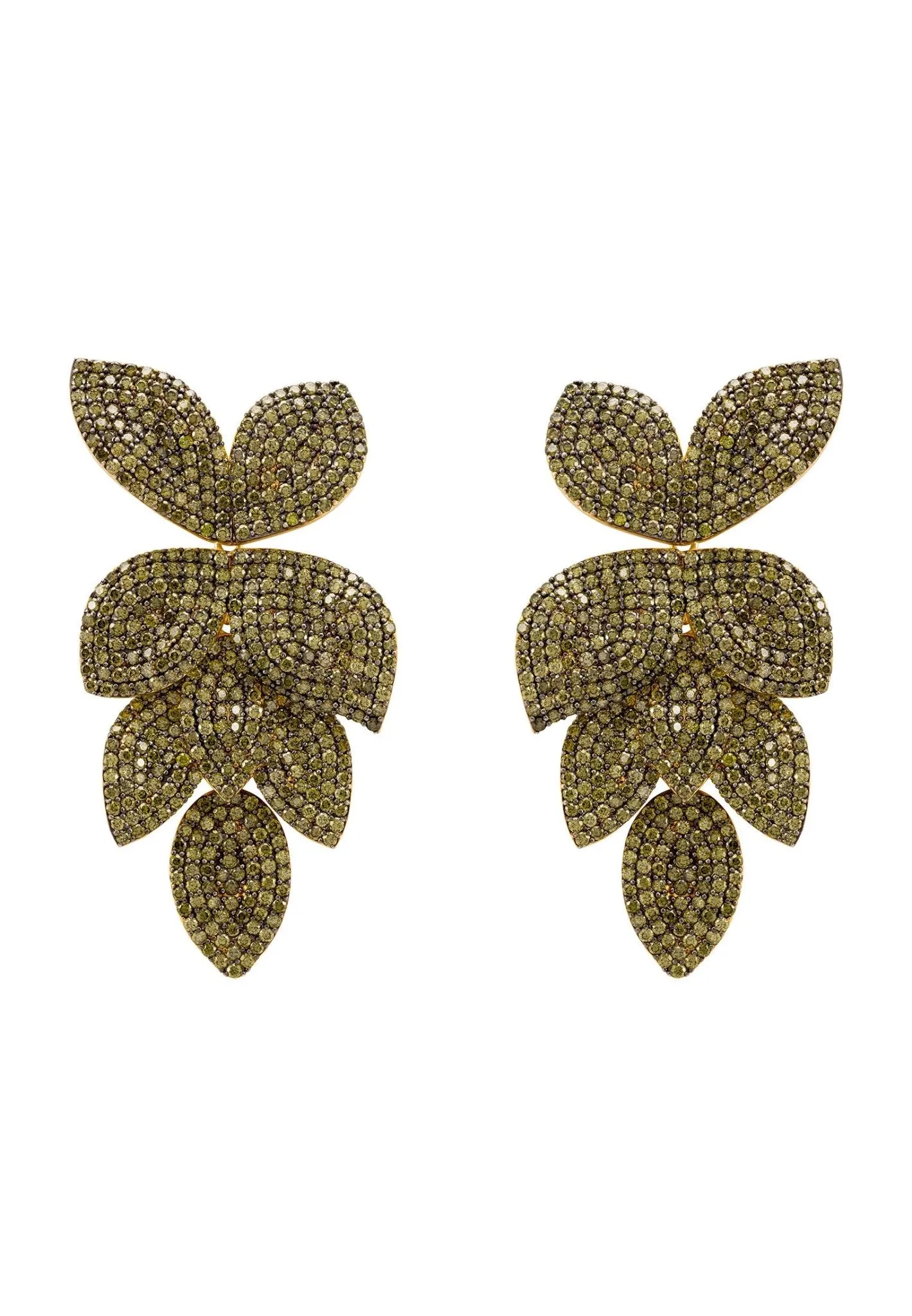 Petal Cascading Flower Earrings Gold Peridot Cz