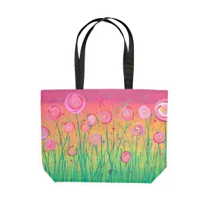 Pink & Green Flowers Canvas Tote