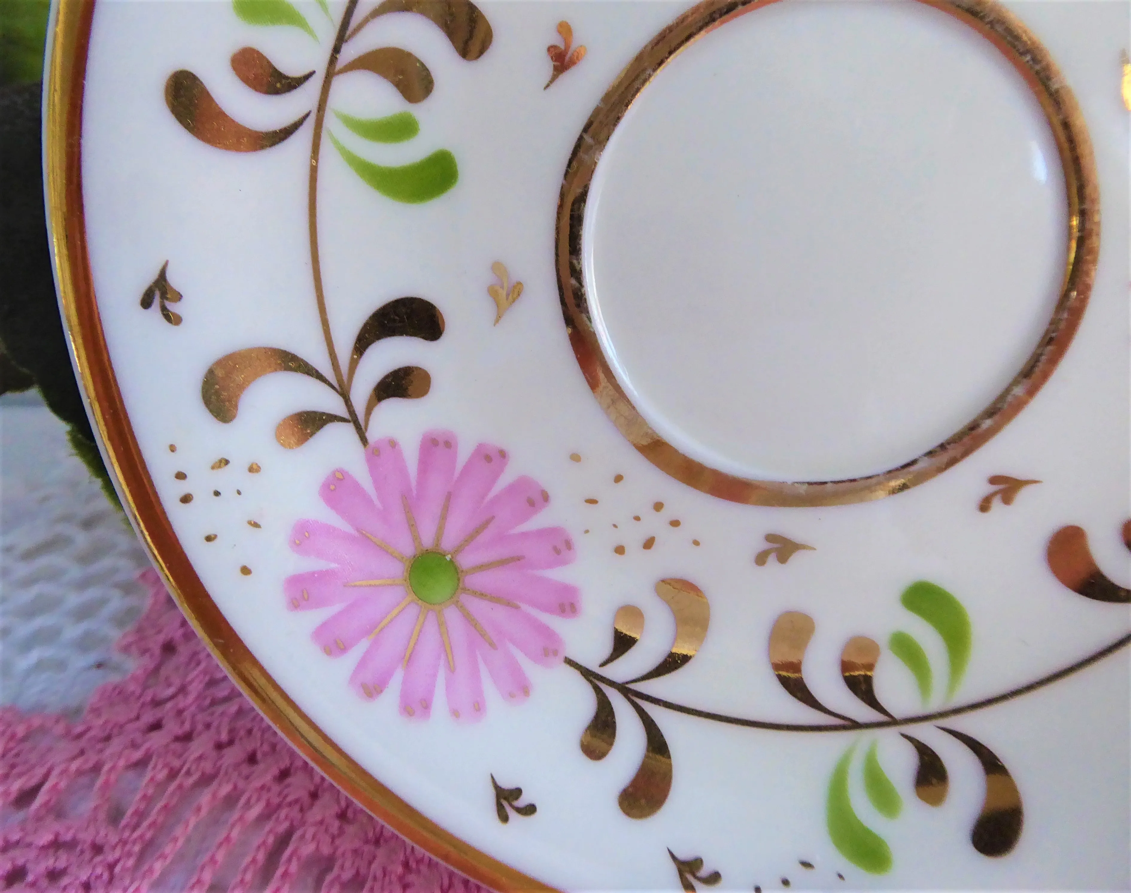 Pink Daisy Cup And Saucer Luster Floral 1920s Staffordshire England