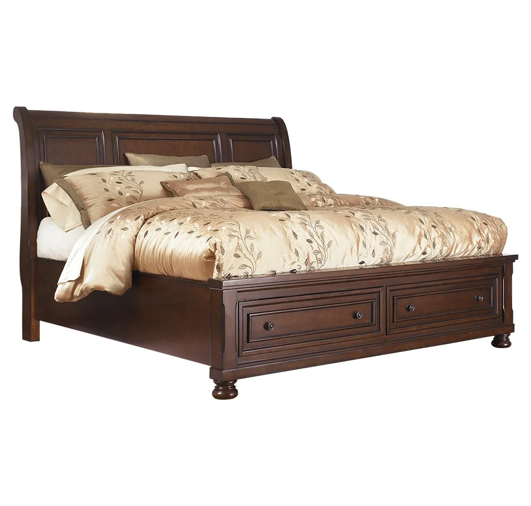 Porter King Sleigh Bed with Mirrored Dresser and 2 Nightstands