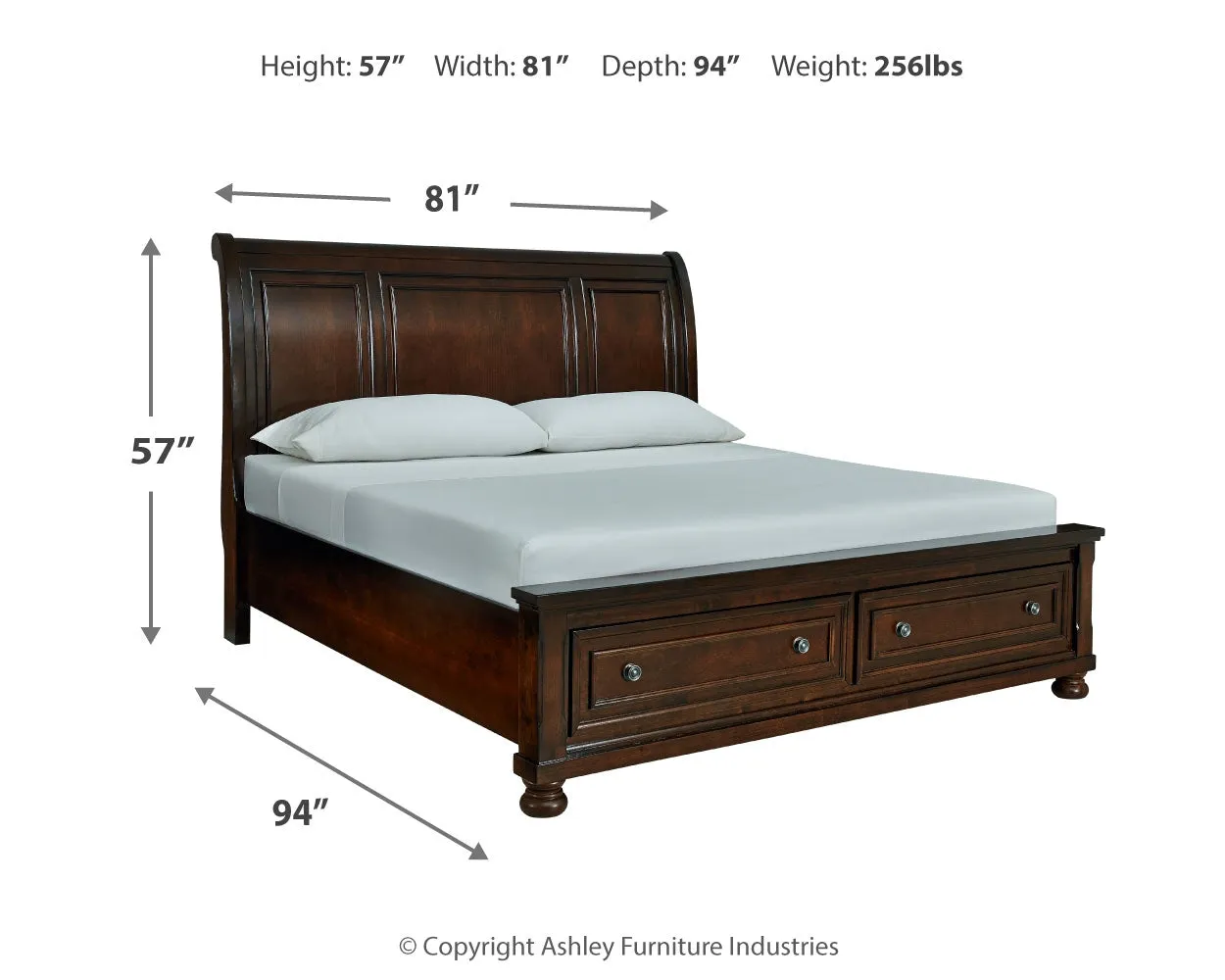 Porter King Sleigh Bed with Mirrored Dresser and 2 Nightstands