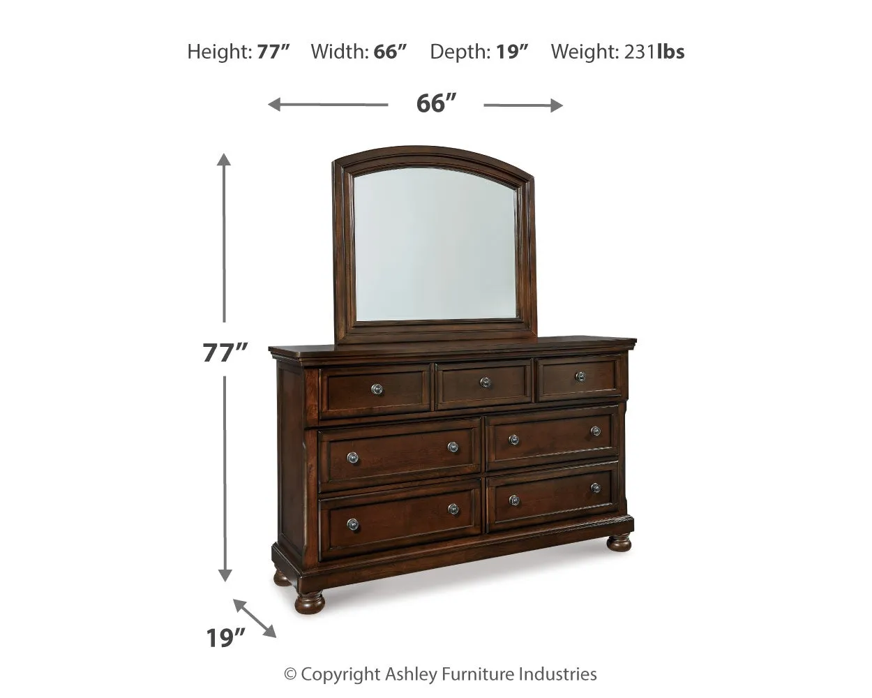Porter Queen Sleigh Bed with Mirrored Dresser, Chest and 2 Nightstands