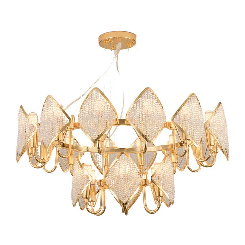 Post-Modern Gold Circle Chandelier Pendant, 10/20-Light Crystal Bead Ceiling Suspension Lamp