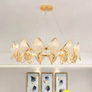 Post-Modern Gold Circle Chandelier Pendant, 10/20-Light Crystal Bead Ceiling Suspension Lamp