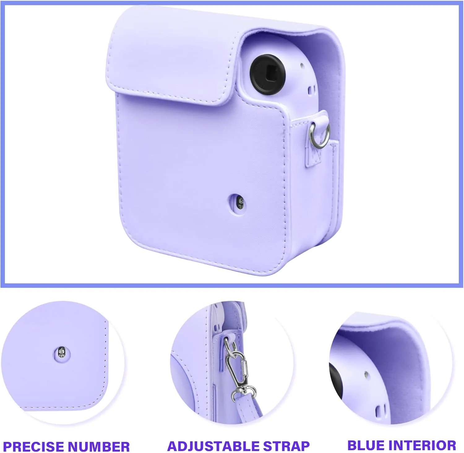 PU Leather Camera Case for Fujifilm Instax Mini 12 Instant Camera | Protective Camera Cover with Adjustable Shoulder Strap - Lilac Purple