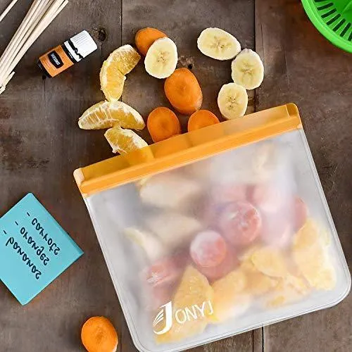 Reusable Sandwich Bags 6-Pack, JONYJ Leakproof Reusable Lunch Storage Bags, FDA Grade PEVA Kids Snack Bags, Extra Thick Ziplock Bags for Food Snacks, Make-up, Stationery, Travel Home Organization