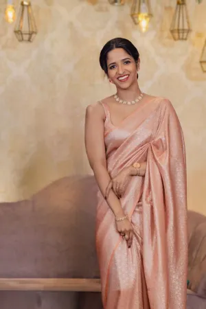 ROSE GOLD COLOUR WITH SILVER ZARI WEAVING BANARASI SOFT SILK SAREE