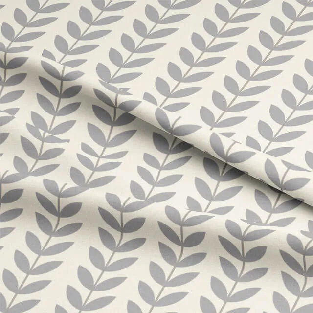 Scandi Stem Cotton Curtain Fabric - Grey