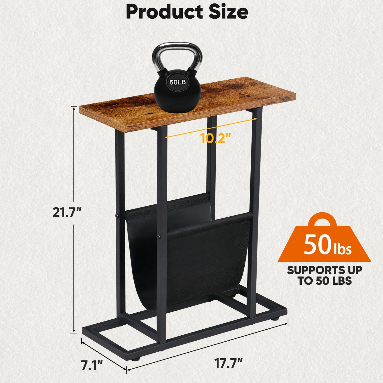 Small Side Table for Small Spaces Narrow End Table Bedside Table Living Room