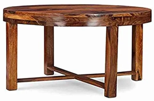 Solid Sheesham Wood Coffee Table with 4 Stool | Round Centre Table for Living Room, Home, Office Furniture | Teapoy for Living Room