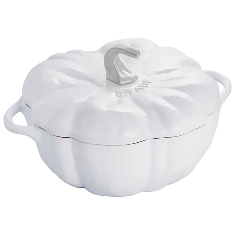Staub French Made LIMITED EDITION PUMPKIN SHAPE Enameled Cast Iron 3.5 Quart Round French/Dutch Oven- White- PUMPKIN SPICED SALE!!!