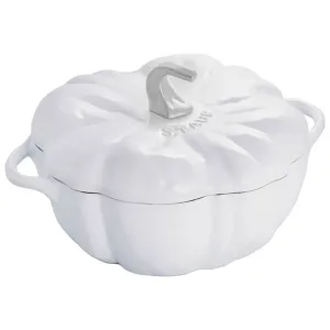 Staub French Made LIMITED EDITION PUMPKIN SHAPE Enameled Cast Iron 3.5 Quart Round French/Dutch Oven- White- PUMPKIN SPICED SALE!!!