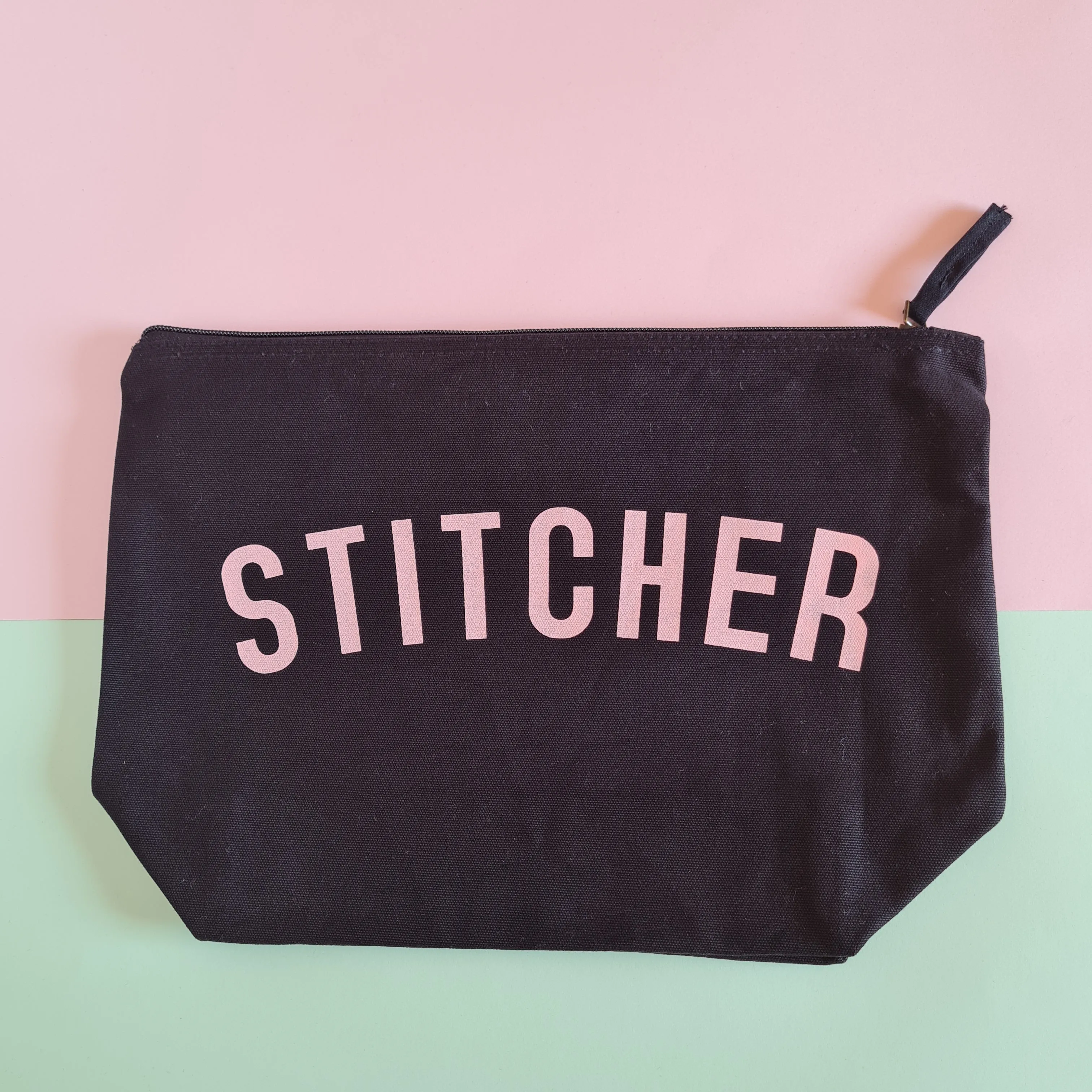 STITCHER Project Bag - Cotton Zip Up Bag - Pastel Fonts