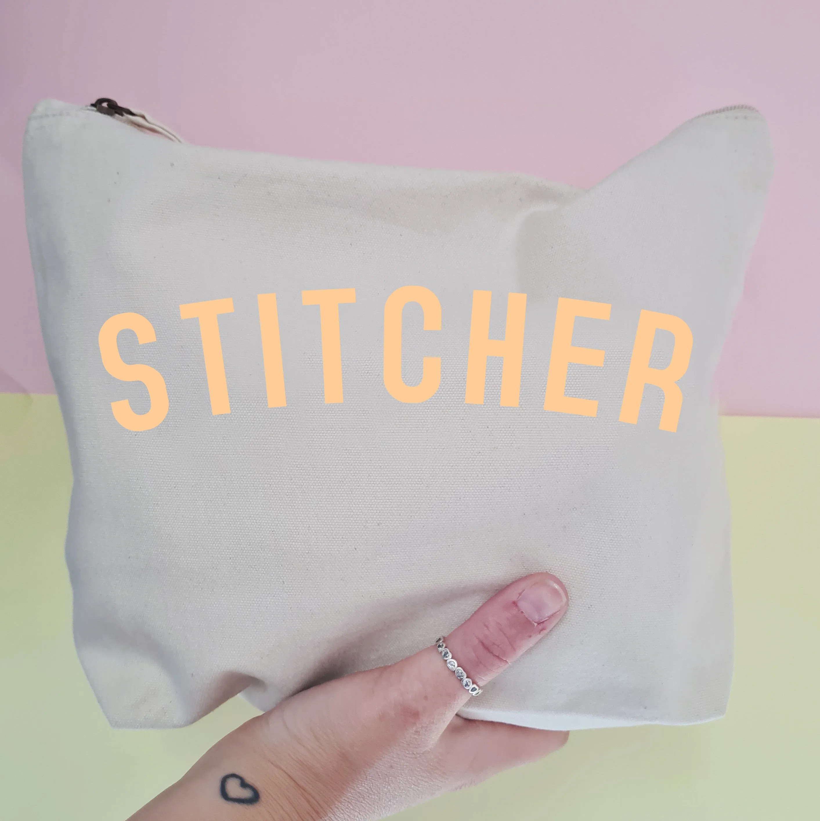 STITCHER Project Bag - Cotton Zip Up Bag - Pastel Fonts