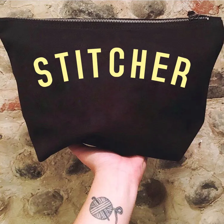 STITCHER Project Bag - Cotton Zip Up Bag - Pastel Fonts