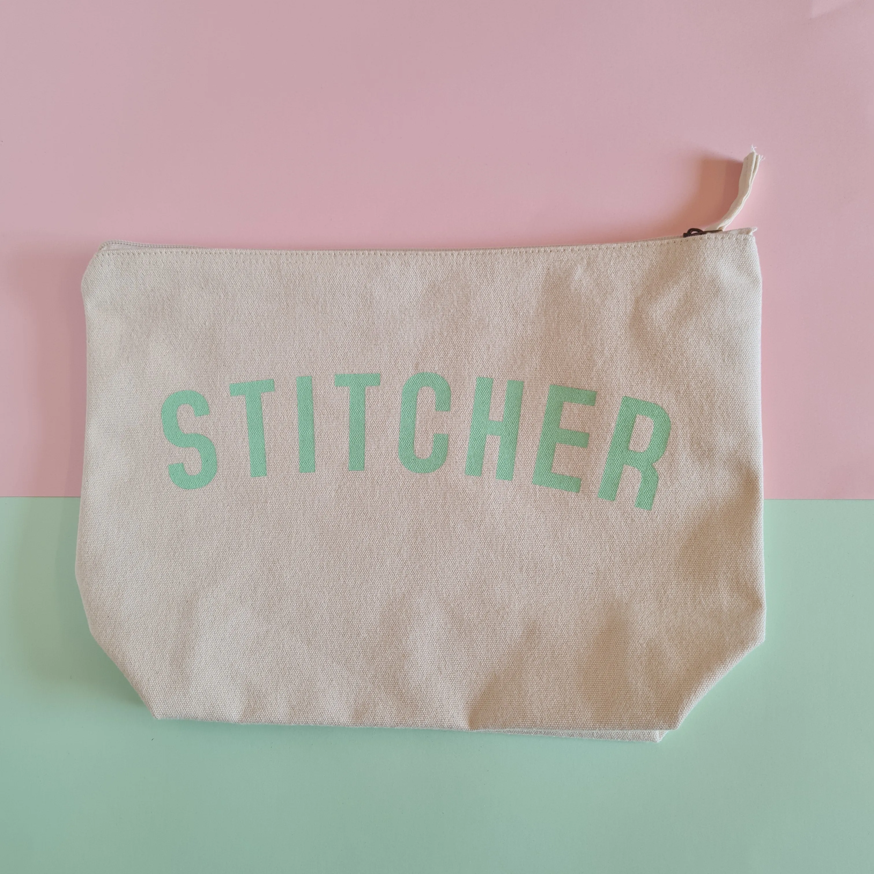 STITCHER Project Bag - Cotton Zip Up Bag - Pastel Fonts