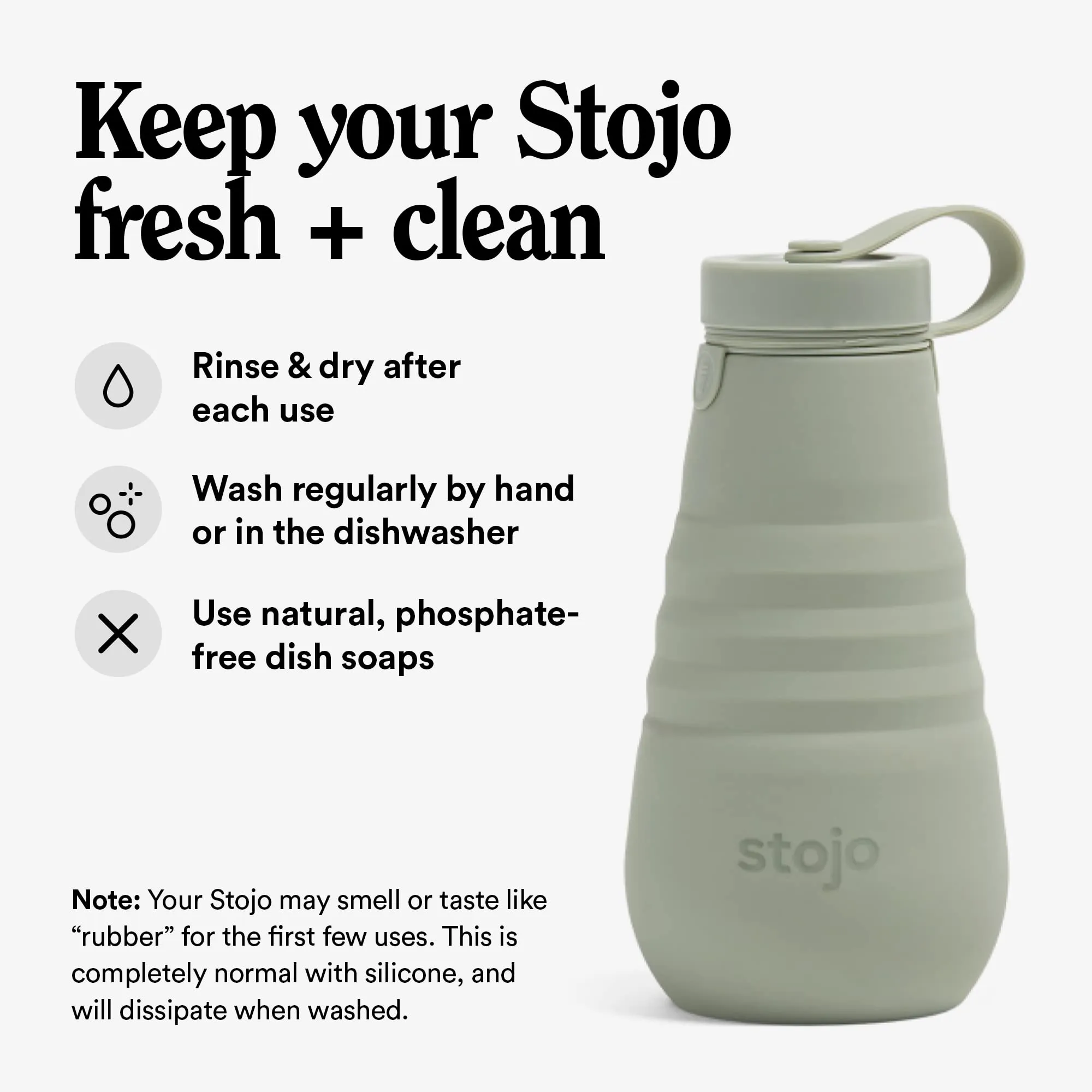 STOJO Collapsible Water Bottle - Sage Green, 20oz / 592ml - Leak-Proof