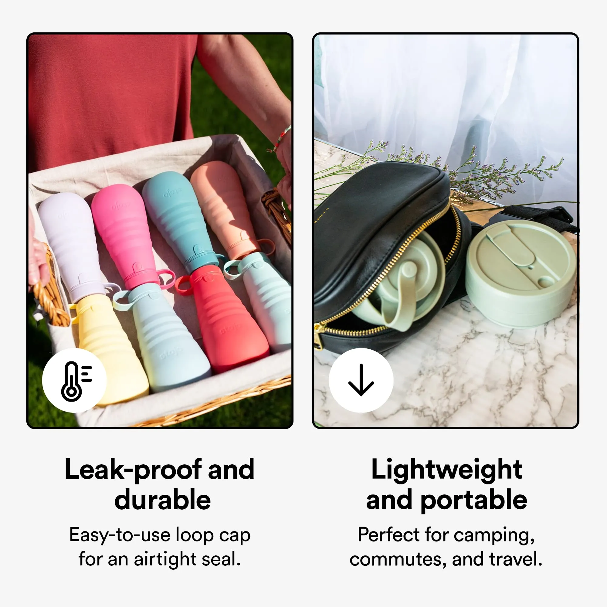 STOJO Collapsible Water Bottle - Sage Green, 20oz / 592ml - Leak-Proof