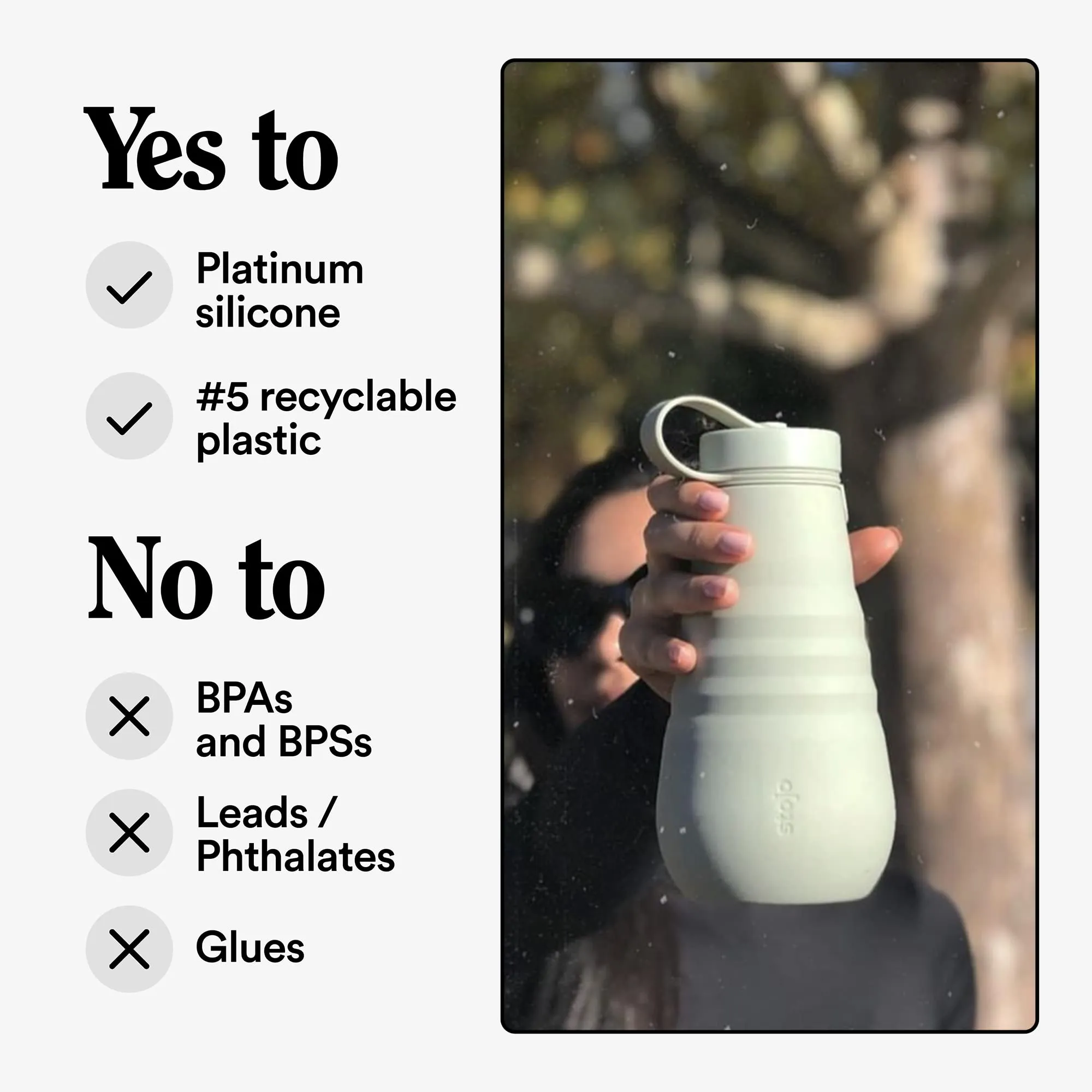 STOJO Collapsible Water Bottle - Sage Green, 20oz / 592ml - Leak-Proof