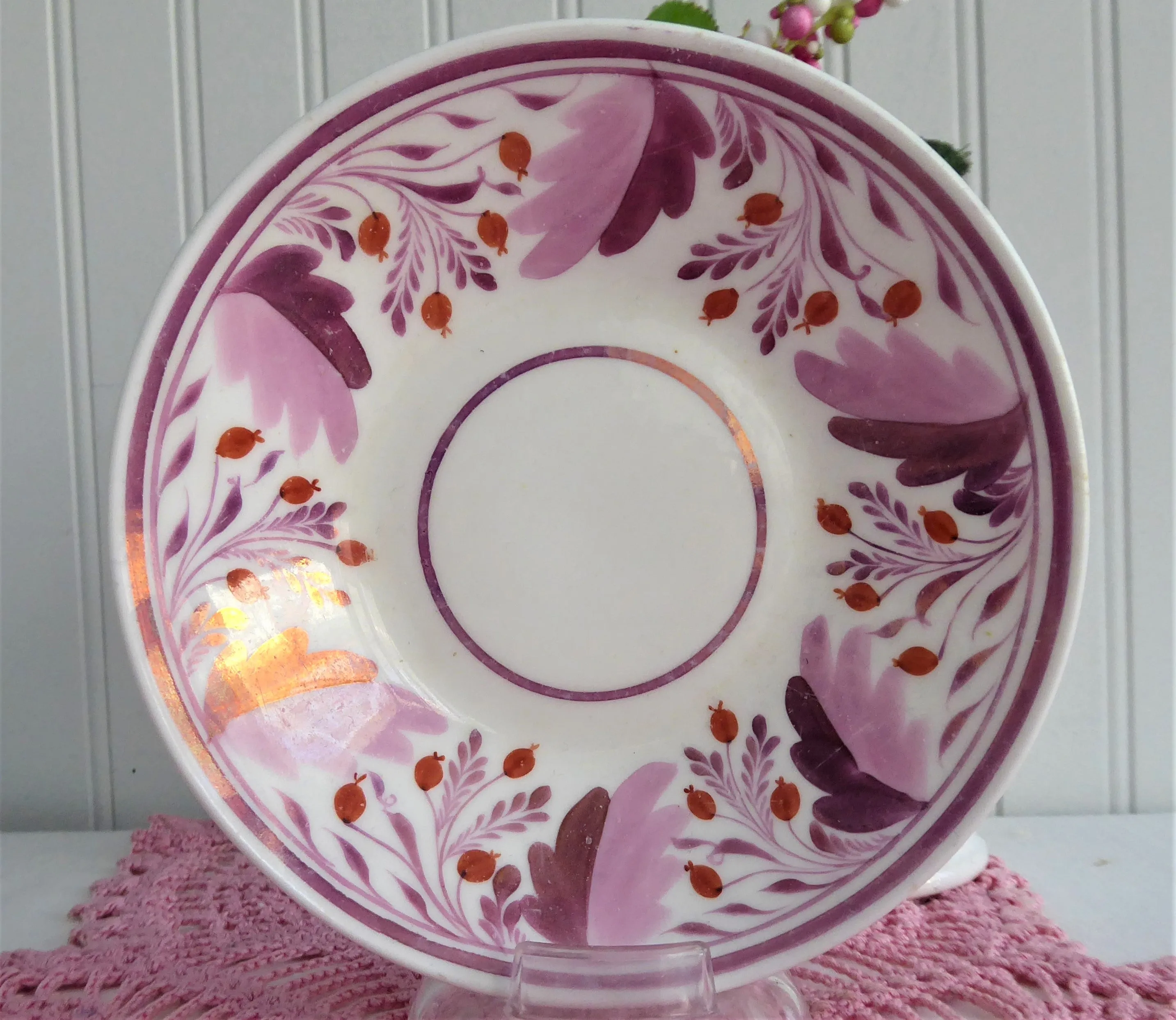 Tea Bowl Cup And Saucer Pink Copper Luster Floral 1810 Georgian Staffordshire