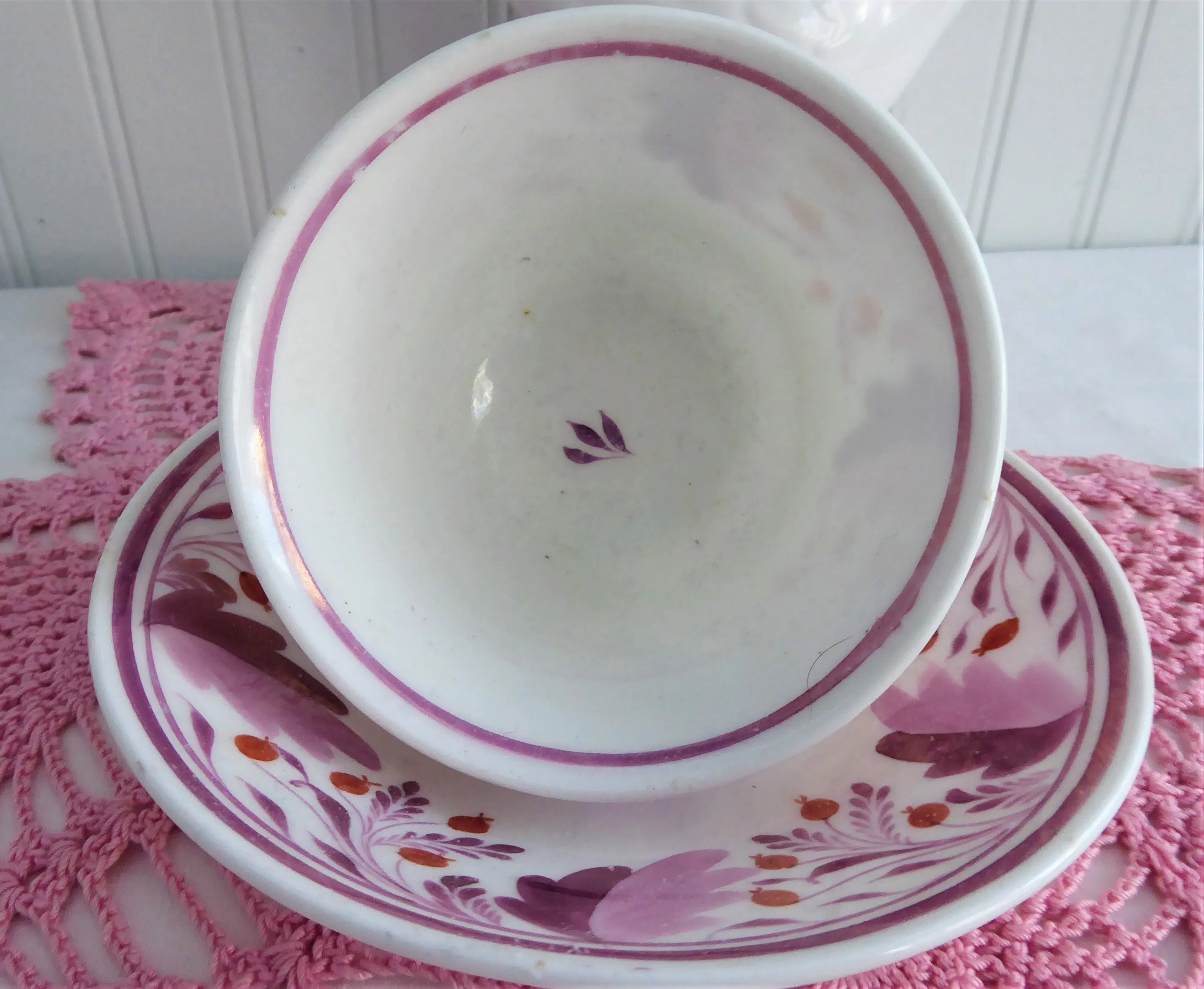 Tea Bowl Cup And Saucer Pink Copper Luster Floral 1810 Georgian Staffordshire