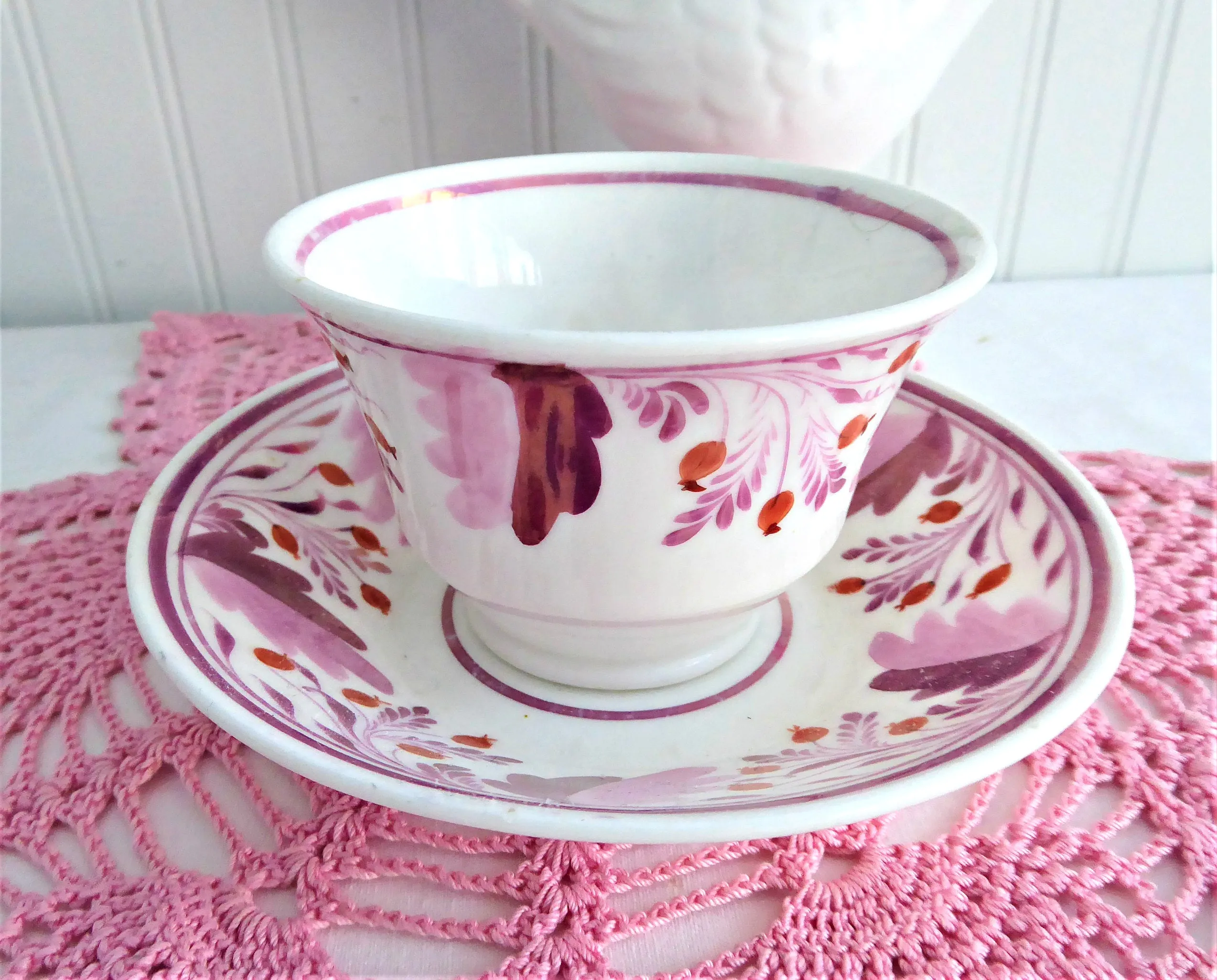 Tea Bowl Cup And Saucer Pink Copper Luster Floral 1810 Georgian Staffordshire