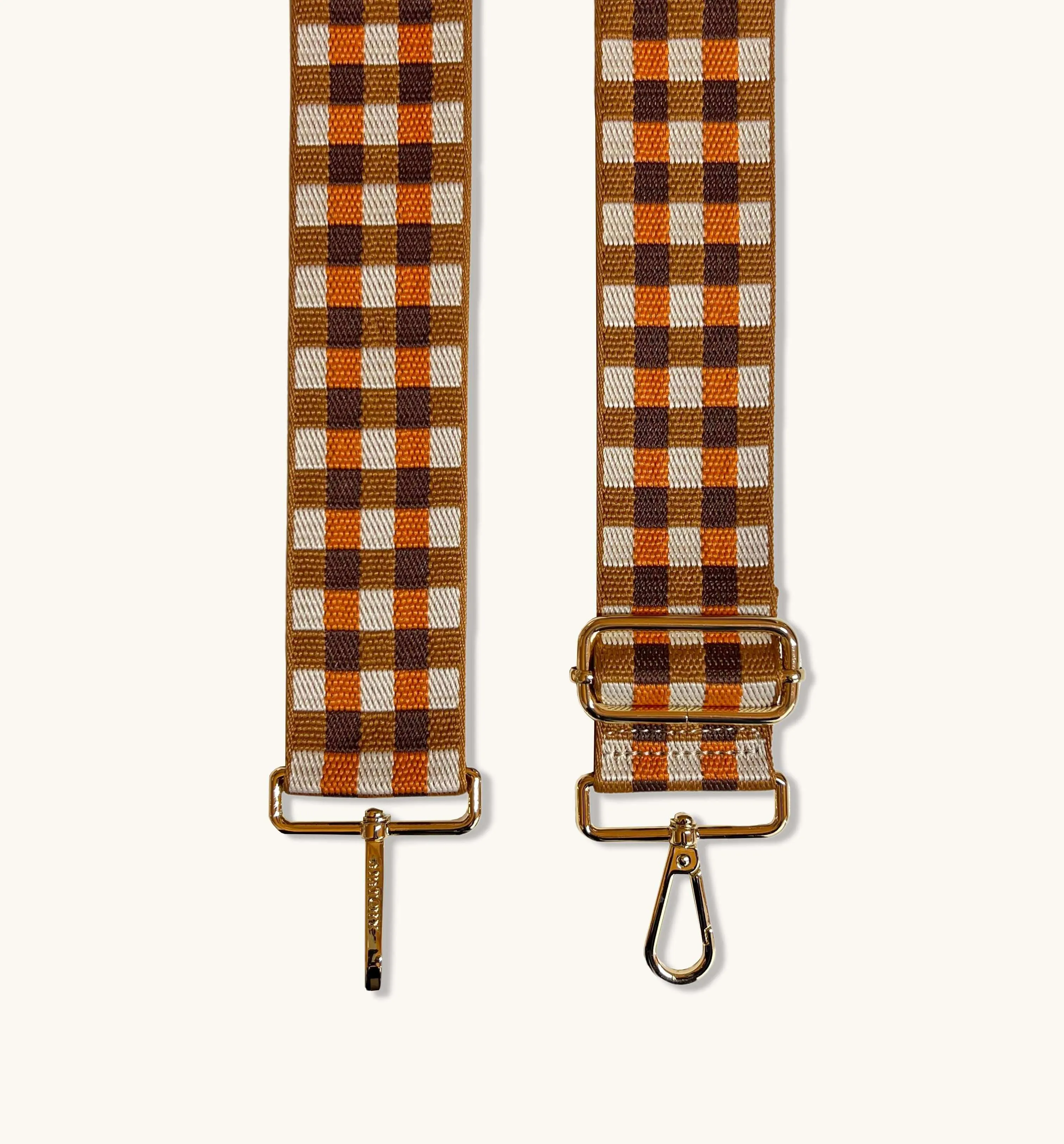 The Tassel Orange Leather Crossbody Bag With Orange & Tan Check Strap