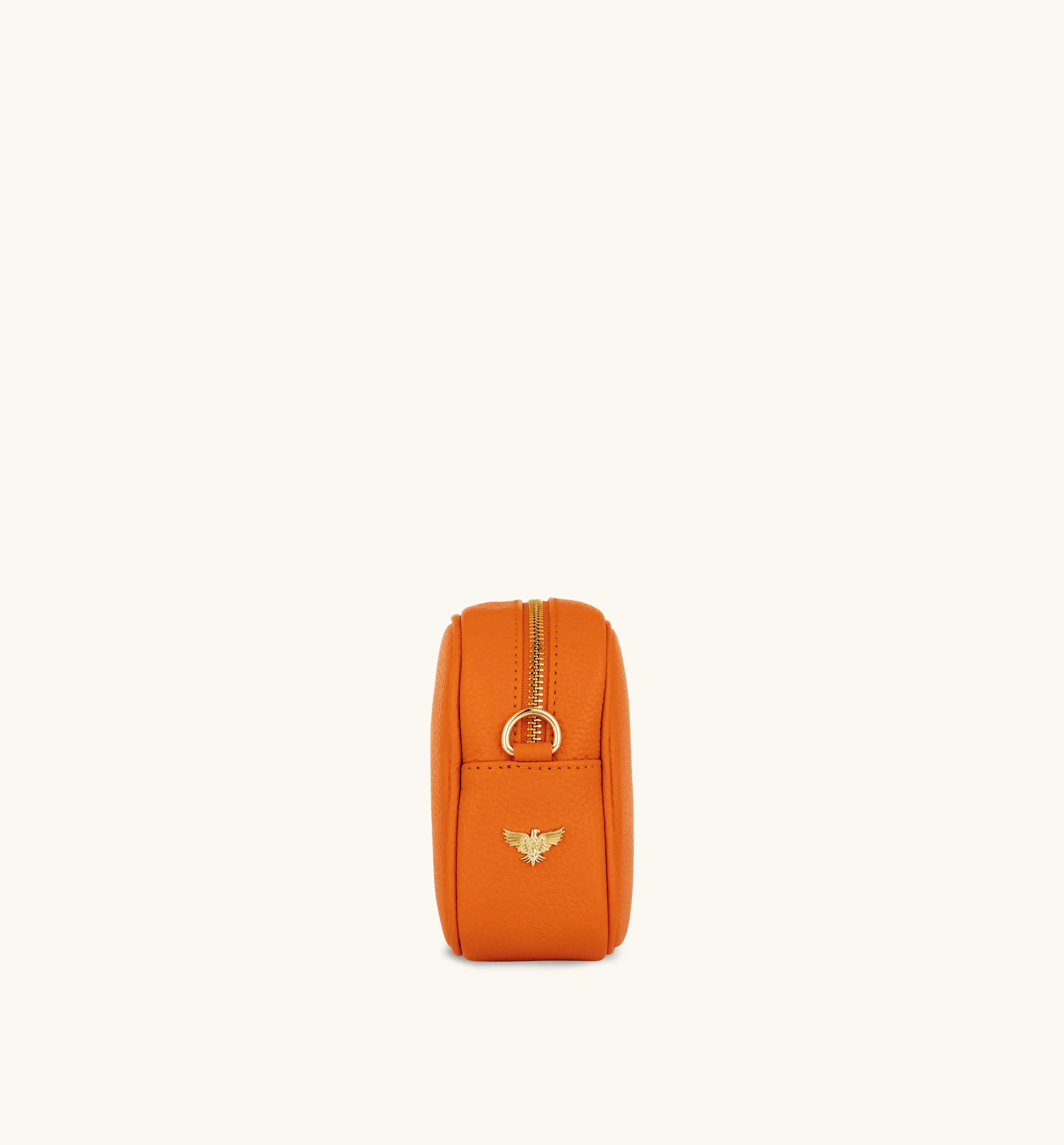 The Tassel Orange Leather Crossbody Bag With Orange & Tan Check Strap